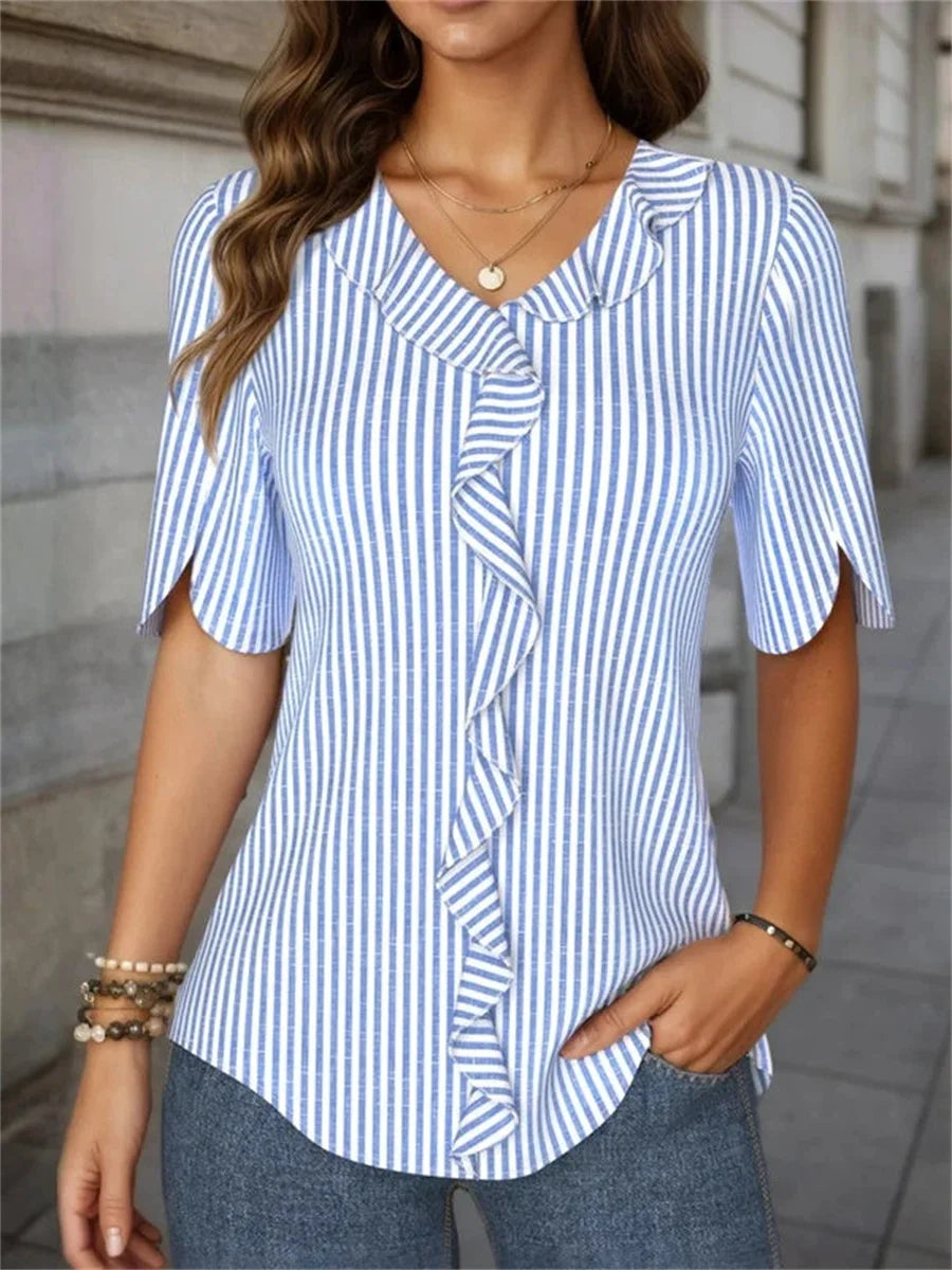 Casual Striped Short Sleeve Blouse