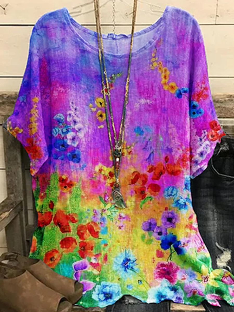 Purple Short Sleeve Round Neck Top