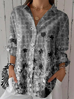 Women 3/4 Sleeve Lapel Floral Printed Blouse