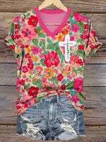 Sweet V-neck Short Sleeve Pink Top