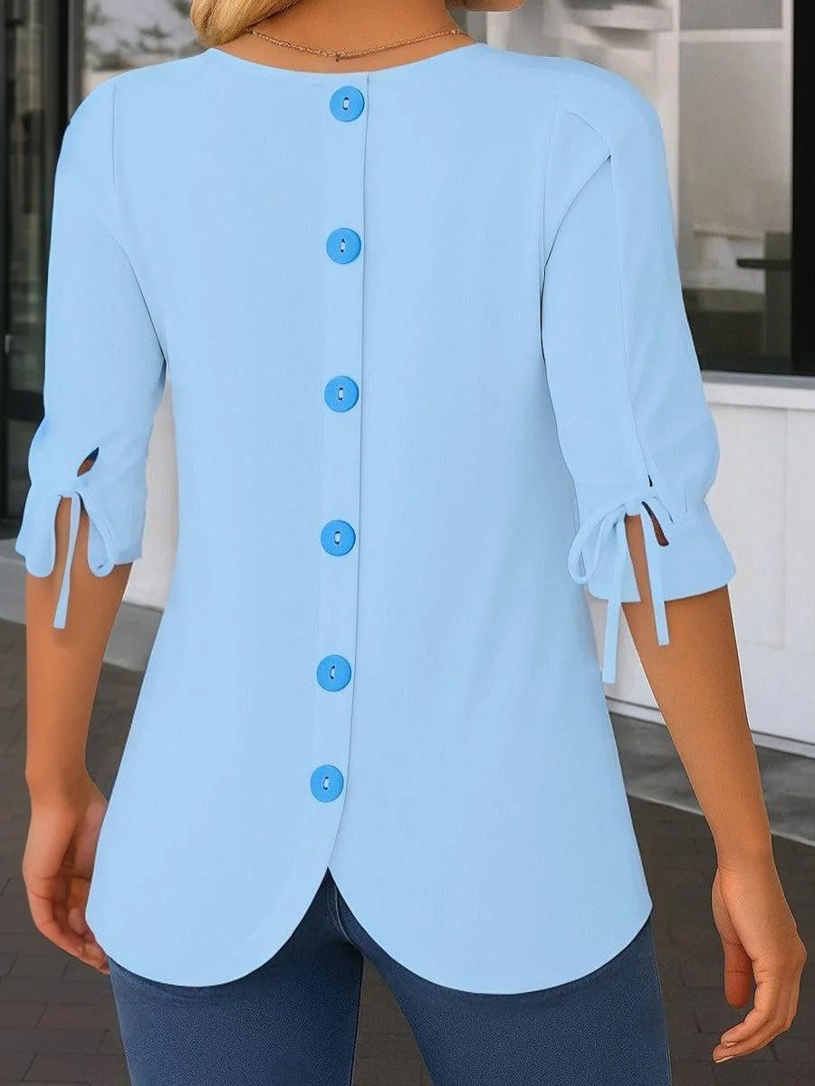 Light Blue Plain Round Neck Half Sleeve Top