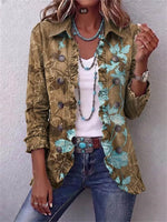 Boho Gradient Vintage Floral Ruffle Long Sleeve Jacket