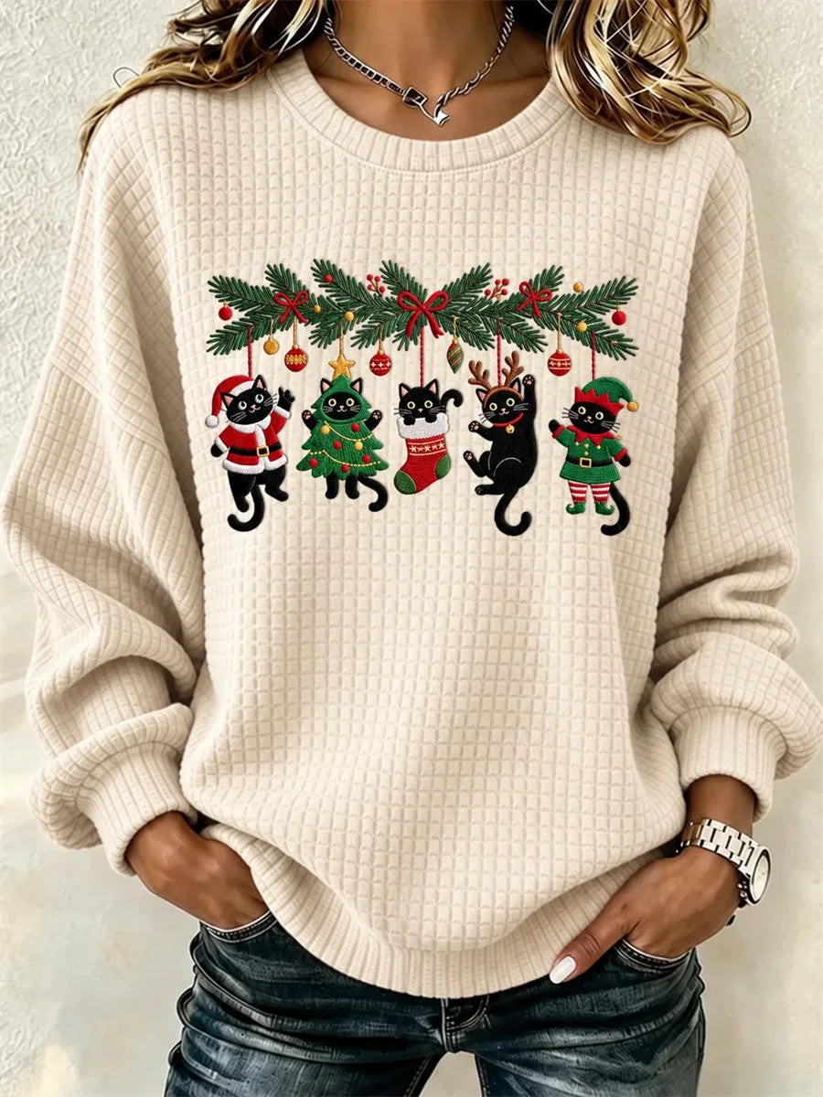 Casual Christmas Henley Collar Long Sleeve Sweatshirt