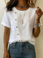 Casual Solid Colour Round Neck Short Sleeve Blouse