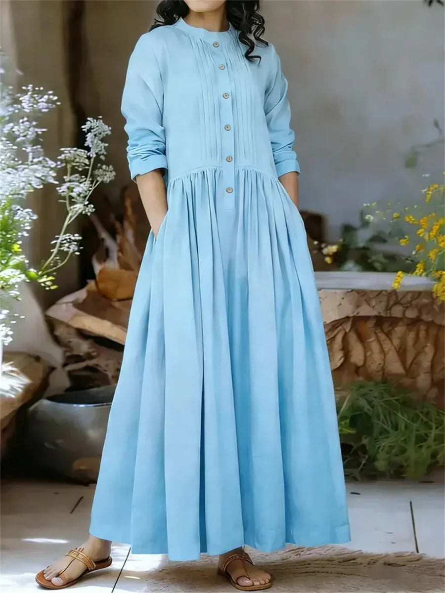 Women's Solid Color Long Sleeve A-line Dress