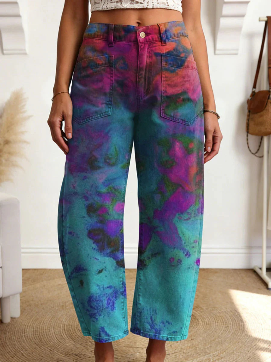 Women's Geometry Color Gradient Art Print Casual Trousers With Pockets