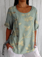 Vintage Floral Art Print Casual Cotton Shirt