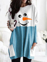 Cozy Christmas Snowman Face Long Sleeve T-shirt