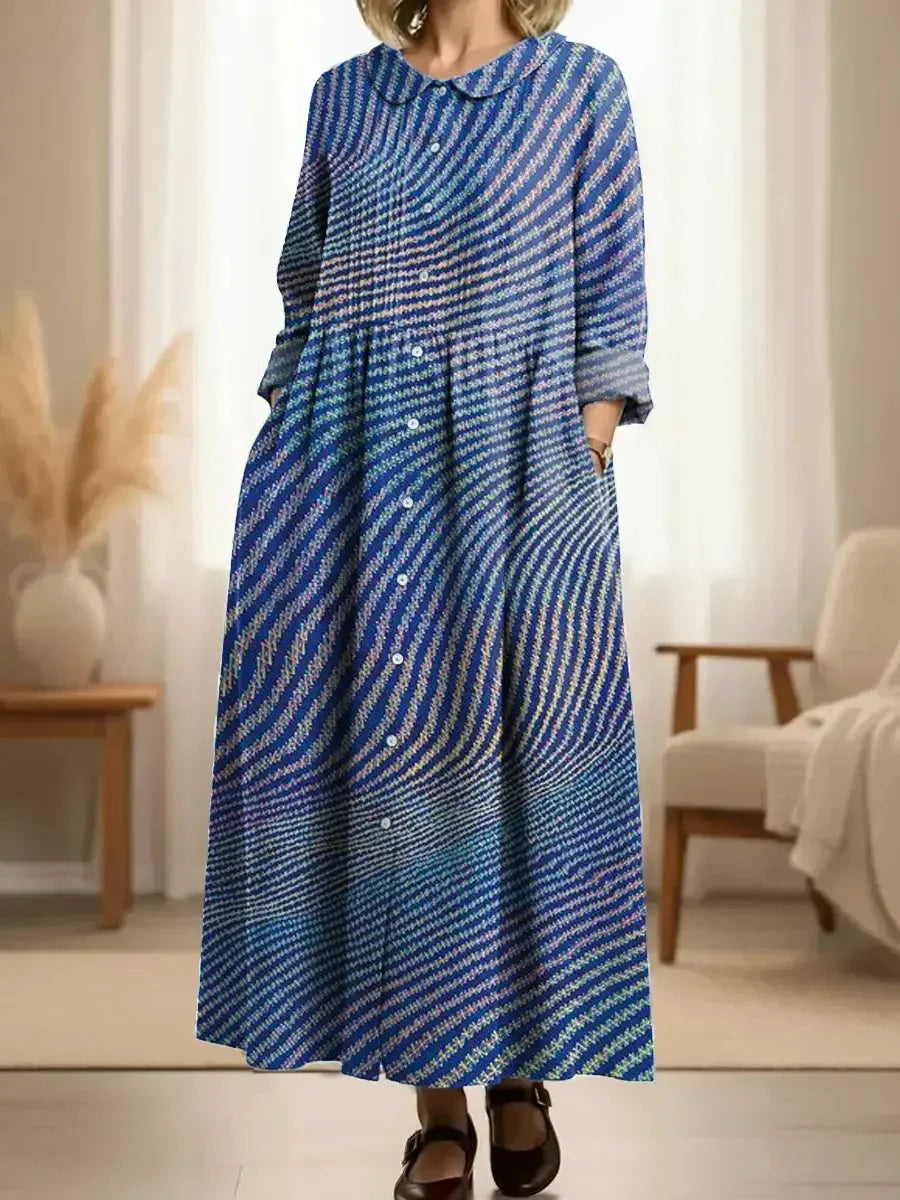 Women's Line Pattern Art Print Casual Long Sleeve Dress