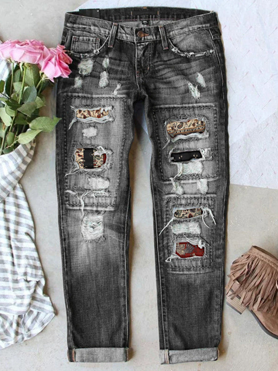 Stretch Ripped Frayed Raw Hem Distressed Jeans