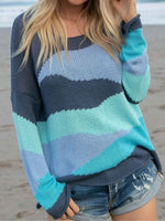 Twilight Sky Casual Round Neck Stripe Long Sleeve Sweater