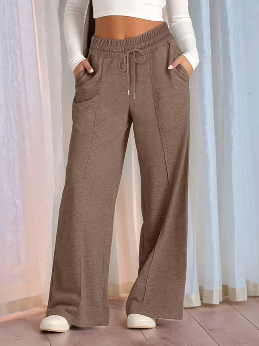 Plain Drawstring Relaxed Fit Wide Leg Pants