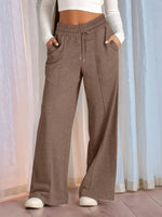Plain Drawstring Relaxed Fit Wide Leg Pants