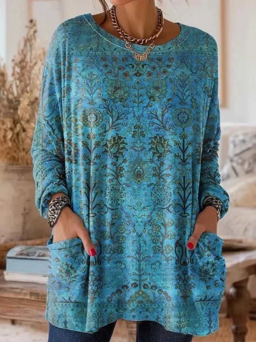 Vintage Casual Round Neck Long Sleeve Blouse
