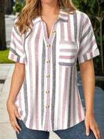 Casual Striped Print Short Sleeve Blouse