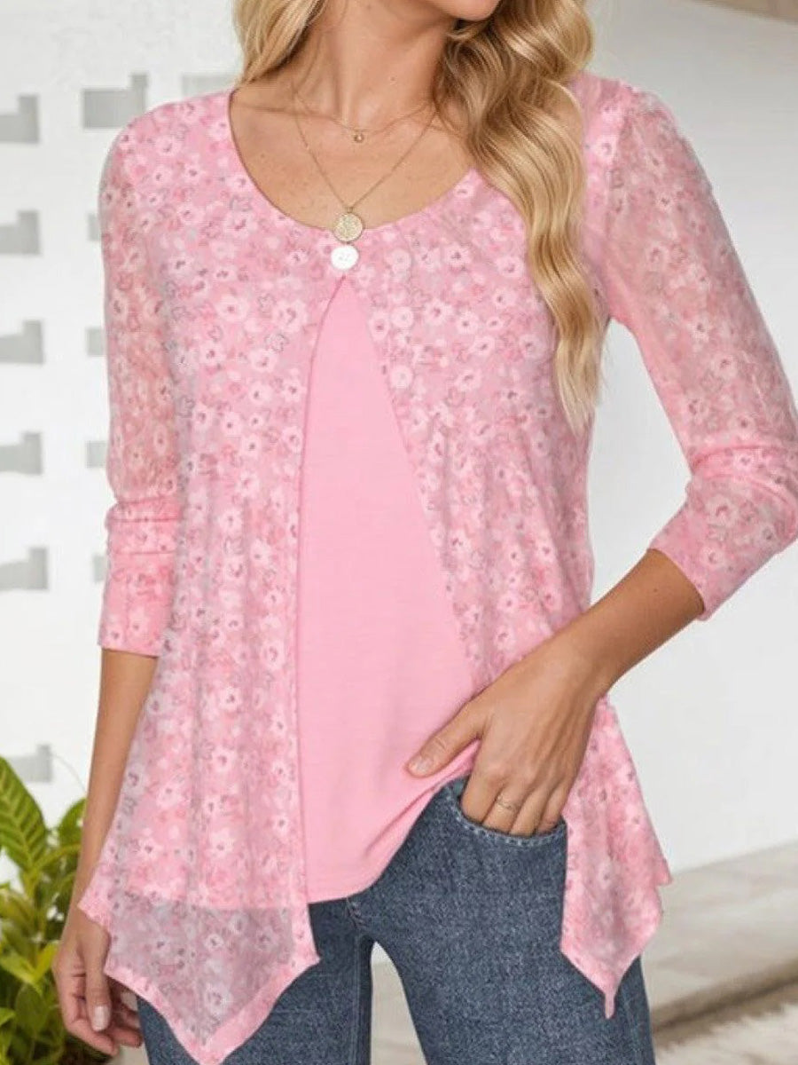 Sweet Round Neck 3/4 Sleeve Top