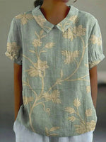 Vintage Floral Print Short Sleeve Blouse