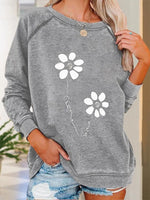 Gray Casual Round Neck Long Sleeve Floral Printed Sweatshirts