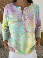 Women's Retro Floral Art Print Buttoned Long Sleeve Cardigan Sweater