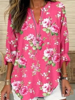 Long Sleeve Floral Print V-neck Top