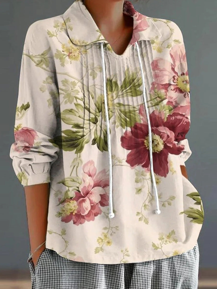 Romantic Long Sleeve Floral PrintedTop