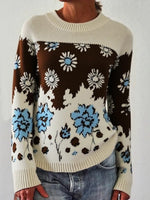 Trendy Floral Print Long Sleeve Round Neck Sweater