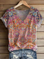 Retro V-Neck Short Sleeve Top