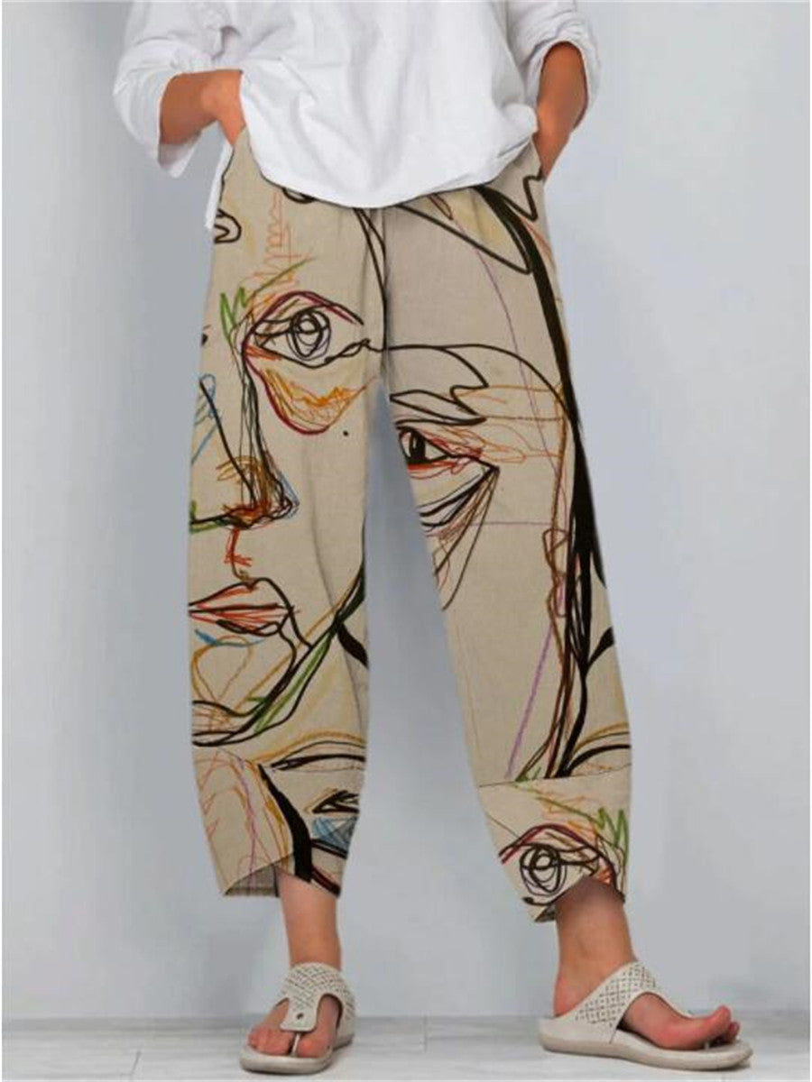 Abstract Print Casual Loose Pants