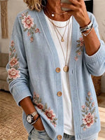 Women Outerwear Casual Printing Floral Long Sleeve Cardigan