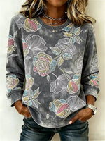 Casual Crew Neck Long Sleeve Floral Sweatshirt