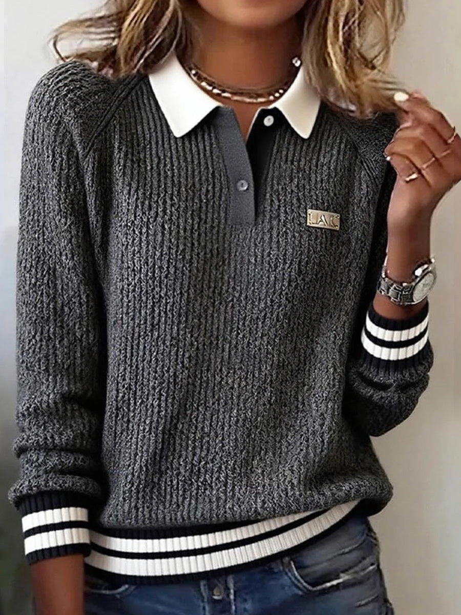 Grey Striped Long Sleeve Sweater