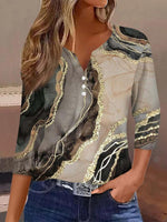Vintage Gradient V Neck Long Sleeve Blouse
