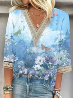 Romantic Printed Lace 3/4 Sleeve Blouse
