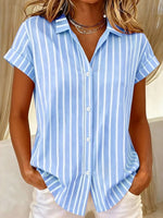Casual Striped Short Sleeve Blouse
