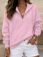 Casual Half Open Collar Long Sleeve Plain Sweatshirt
