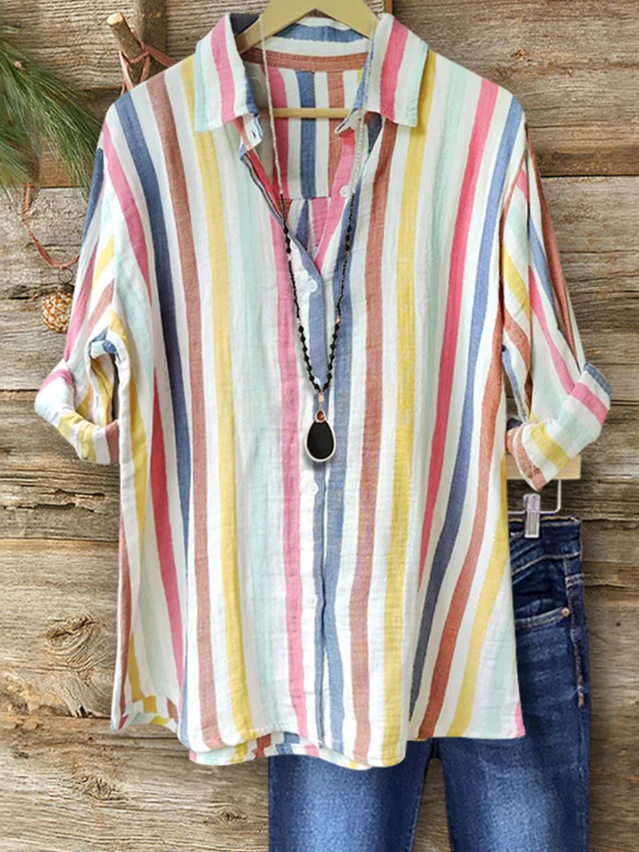 Casual Lapel Long Sleeve Striped Shirt