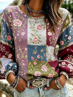 Colour Block Floral Long Sleeve Blouse