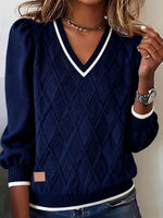 Trendy Blue V-neck Long Sleeve Sweater