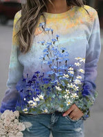 Multicolor Casual Graphic Tops Round Neck Long Sleeve Floral Printed Sweatshirts