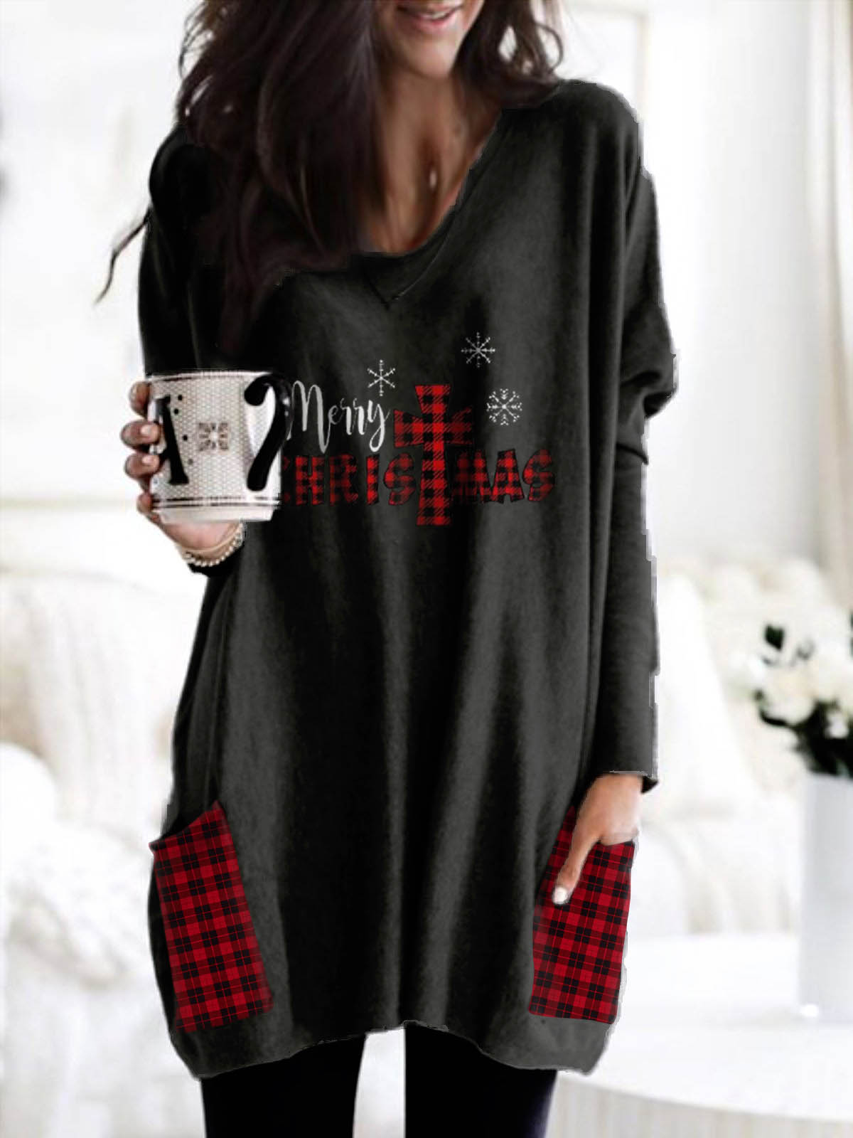 Casual Graphic Tops V-neck Long Sleeve Character Printed Sweatshirts