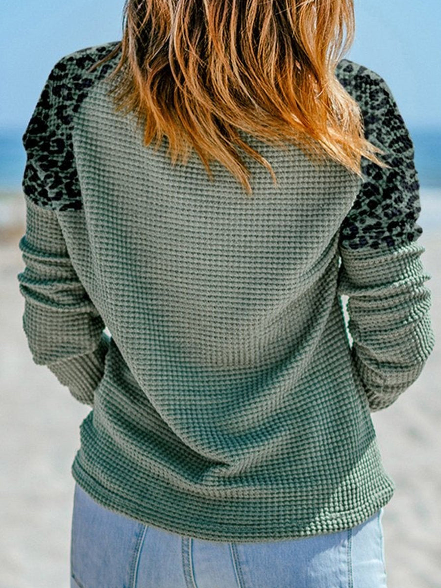 V Neck Jacquard Loose Casual Shirt