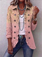 Boho-style Ombre Leopard Print Ruffle Long Sleeve Jacket