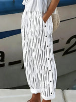 White Abstract Stripe Harem Pants
