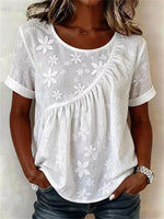Elegant Crew Neck Short Sleeve Floral Print Blouse
