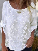 Stunning White 3/4 Sleeve Round Neck Top