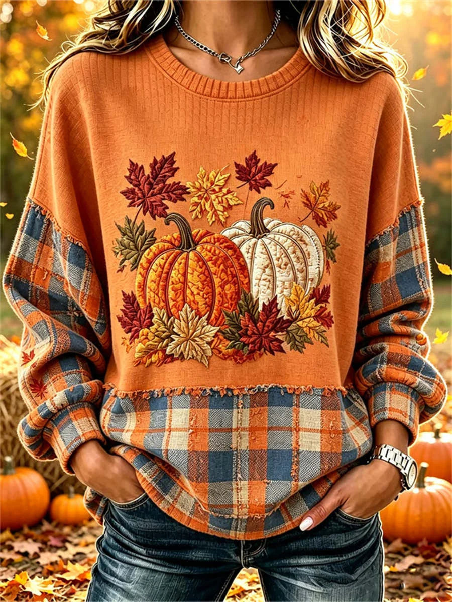 Casual Plaid Crew Neck Long Sleeve Sweatshirt