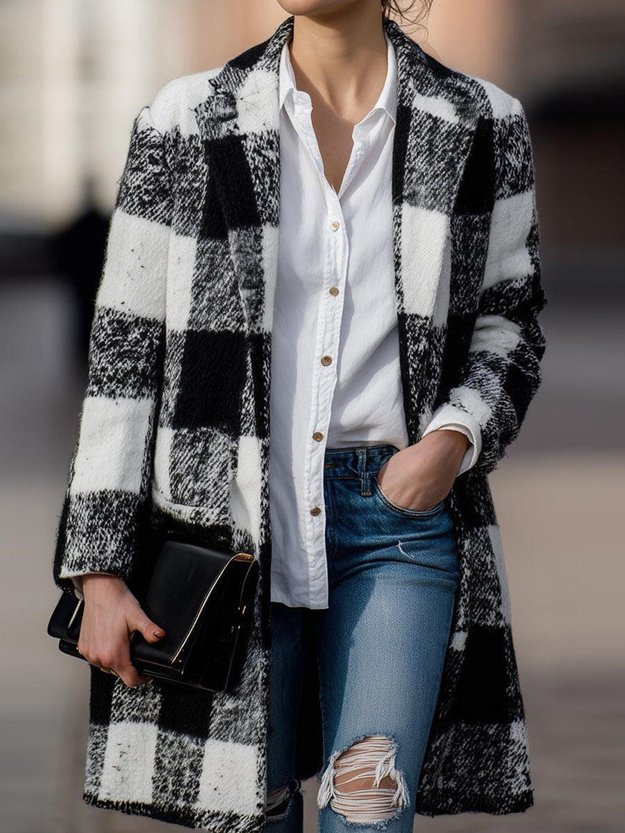 Black Long Sleeve Check Cardigan