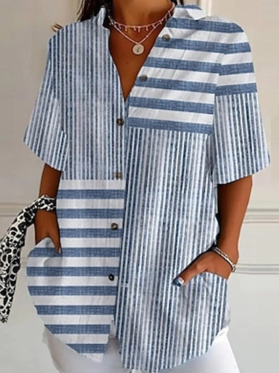 Blue Short Sleeve Striped Top