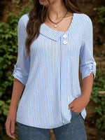 Casual Striped 3/4 Sleeve Blouse