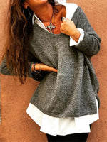 Gray Casual Tops V-neck Long Sleeve Solid Sweater